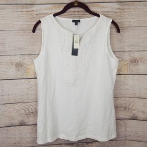 Talbots Small White Tank top crochet v neck